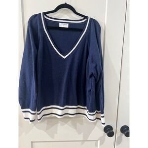 Old Navy SoSoft Navy Blue Stripe V-Neck Sweater Womens XL Raglan Pullover